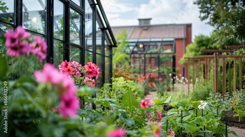 The greenhouse with vibrant flowers photo