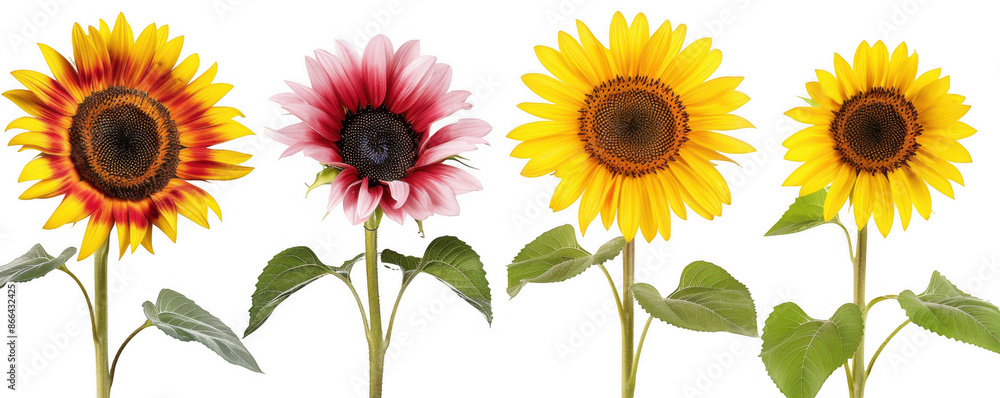 Row of Four Distinct Sunflowers Row of Four Distinct Sunflowers