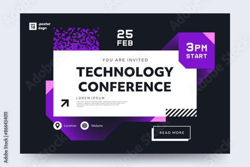 Technology conference event invitation template. Creative geometric abstract futuristic background with place for text. Ideal for poster,flyer, web banner, website. Vector illustration.