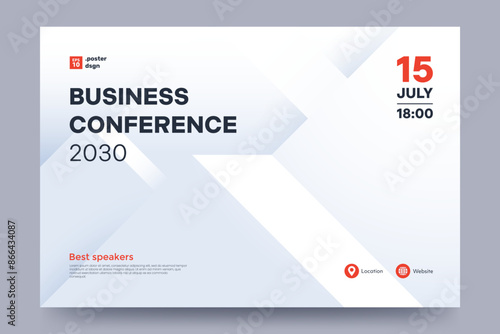 Business conference invitation poster template. Abstract white geometric background with space for your text. Ideal for web banner, poster, flyer, social media. Vector illustration