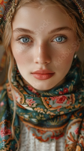 Close-up of a young Polish girl with a traditional outfit