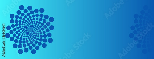 Blue background template with golden ratio elements. Geometric website header or banner design with spiral circle fibonacci pattern