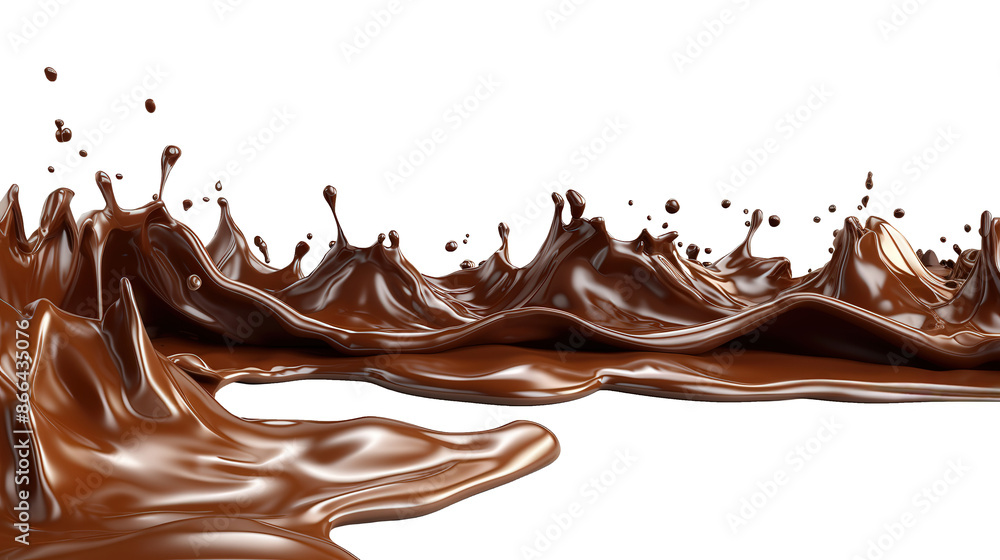3D rendering of waves and splashes of brown melted chocolate isolated on white background 3D rendering of waves and splashes of brown melted chocolate isolated on white background