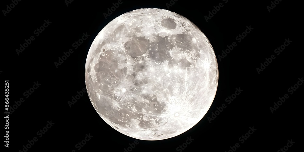 Fototapeta premium A breathtaking sight of a fully illuminated Full Moon emitting a radiant glow. Concept Moon Photography, Lunar Celestial Beauty