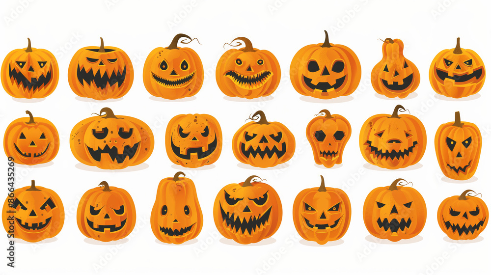 Halloween cute cartoon pumpkin set of vector illustration stickers Halloween cute cartoon pumpkin set of vector illustration stickers