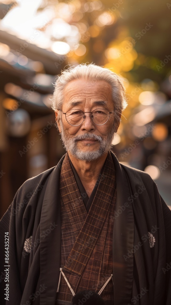 Middle-aged Japanese man with a kimono Middle-aged Japanese man with a kimono