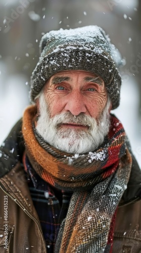 Elderly Canadian man with a warm scarf