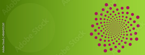Minimal abstract green and purple background template with golden ratio elements. Geometric website header or banner design with spiral circle fibonacci pattern