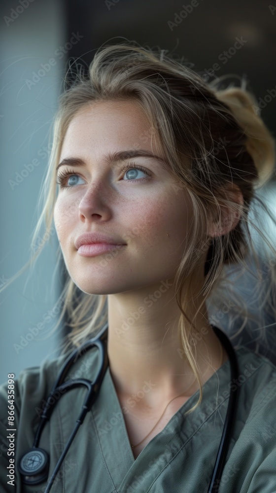 Swedish woman with a stethoscope, looking caring Swedish woman with a stethoscope, looking caring
