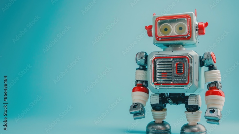 Naklejka premium Vintage toy robot on blue background