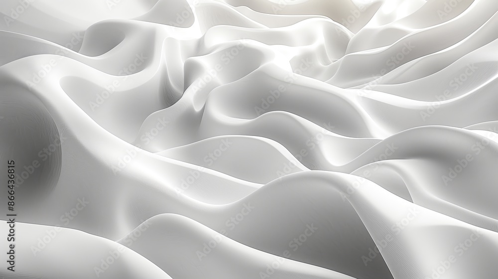 Obraz premium Abstract 3D Render of Smooth Flowing White Fabric-Like Shapes in Monochrome