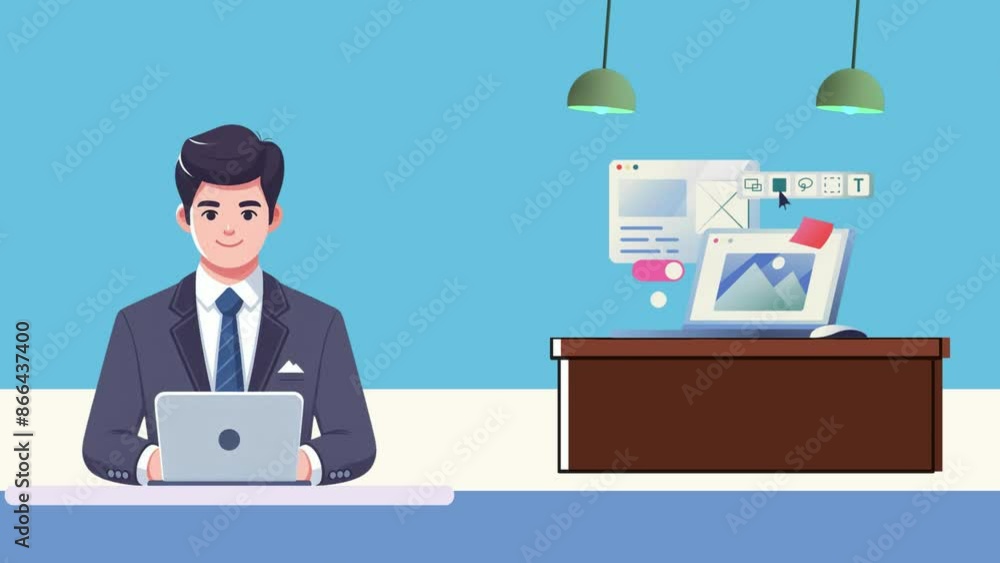 businessman working overtime using laptop in office businessman working overtime using laptop in office