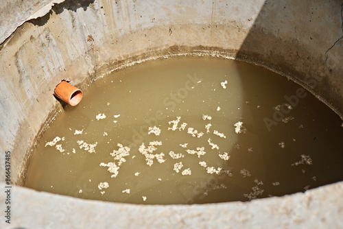 The plastic water pipe goes into the cesspool. Private sewage.