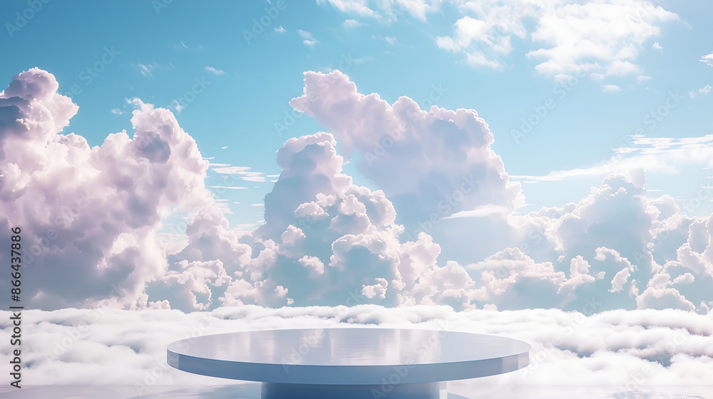 white podium with blue sky and clouds, Minimalistic background with ...