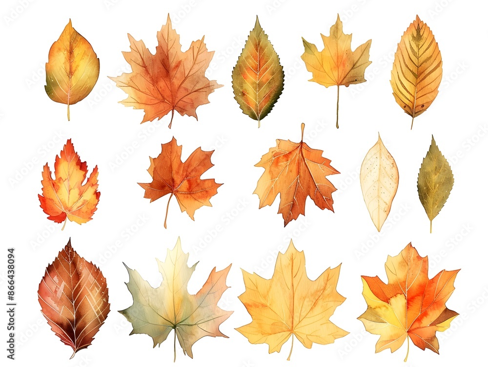 Elegant Watercolor Leaf Set with Autumn Inspired Golden Hues and Subtle Orange Accents for Seasonal Designs Elegant Watercolor Leaf Set with Autumn Inspired Golden Hues and Subtle Orange Accents for Seasonal Designs