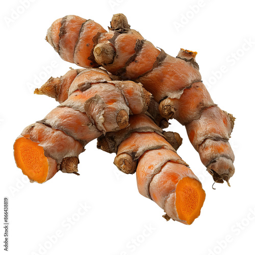 turmeric root, medicinal plant, realistic photo, isolated on transparent background, PNG