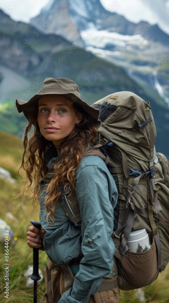 Swiss woman with a hiking outfit, looking adventurous Swiss woman with a hiking outfit, looking adventurous