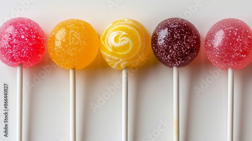 Colorful Lollipops on White Background: Bright and Sweet Treats in a Row