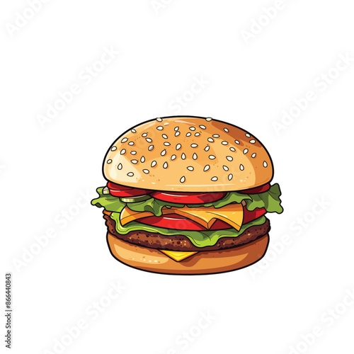 classic hamburger illustration simple flat color vector