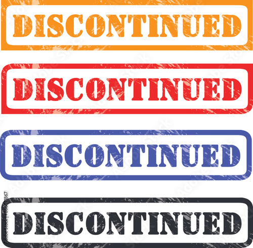 Discontinued red rubber stamp isolated on transparent background with distressed texture effect