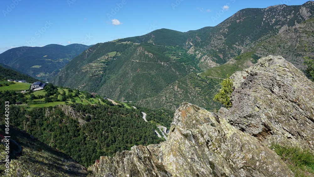 Fototapeta premium The view from a hiking trail close to Aixovall in Andorra in June