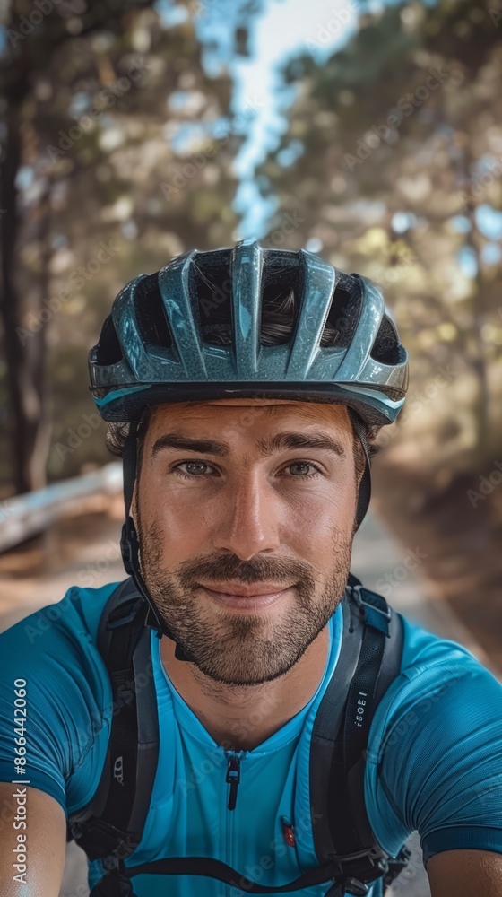 Australian man with a bicycle helmet, ready for adventure Australian man with a bicycle helmet, ready for adventure