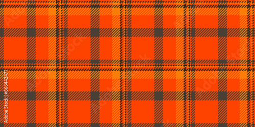 Calm plaid vector texture, mid fabric textile pattern. Newborn check tartan seamless background in orange red and dark colors.