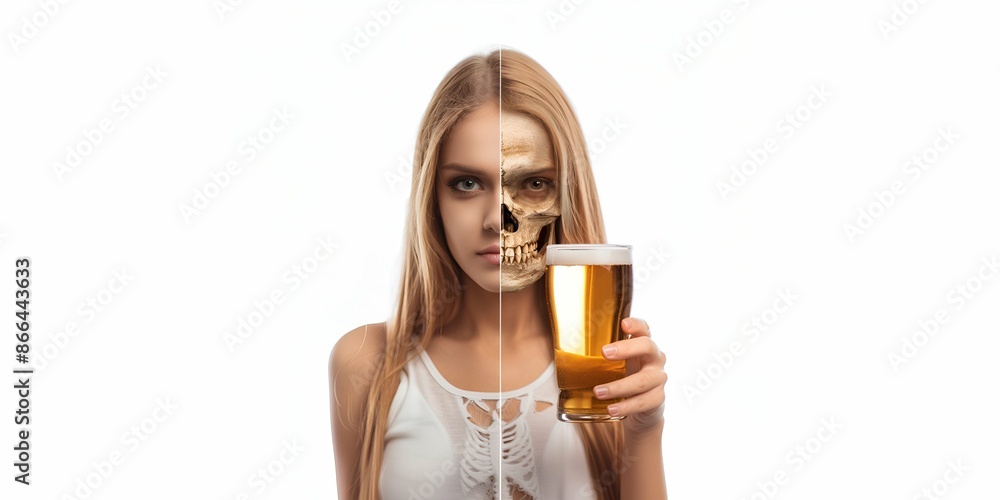 Anonymous woman holding beer, concept of female alcoholism Anonymous woman holding beer, concept of female alcoholism