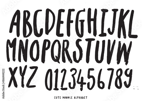 Cute doodle Vector background with black and white letters,Cute doodle Alphabet,alphabet pattern
