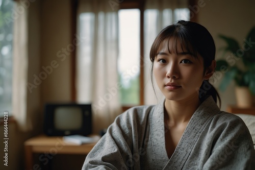 Portrait of a Japanese sportswoman sitting at home and relaxing with music Free Download Portrait of a Japanese sportswoman sitting at home and relaxing with music - GFXLoad