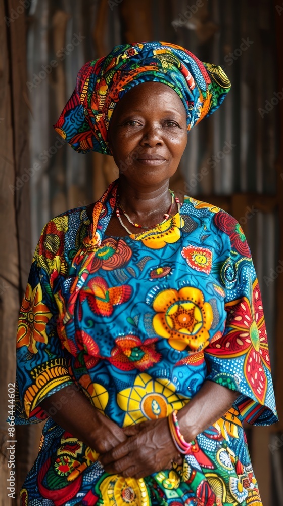 Fototapeta premium Middle-aged Nigerian woman with a colorful dress