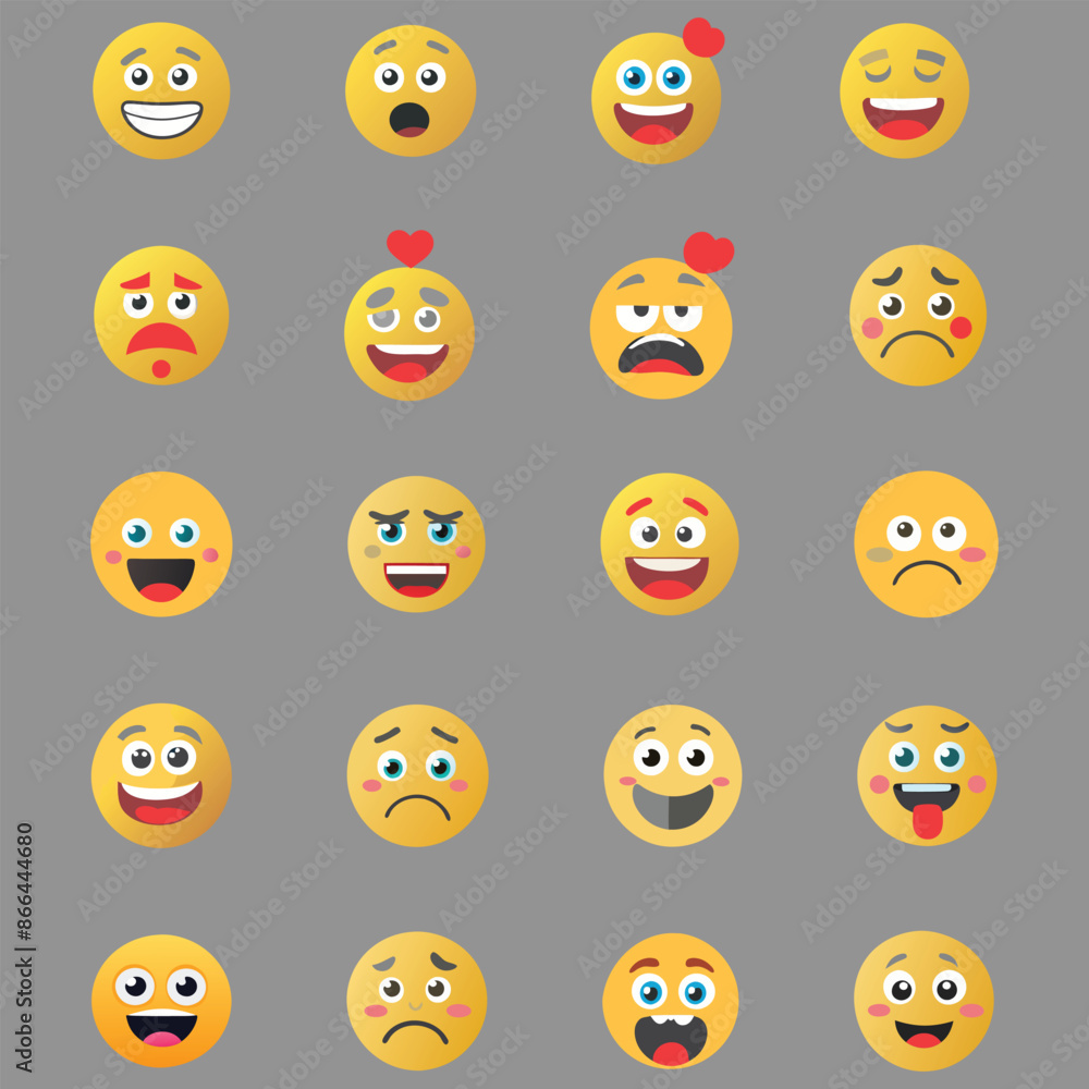 Set of cute smiley emoji flat icon. Set of cute smiley emoji flat icon.