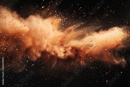 Cocoa powder explosion on black background