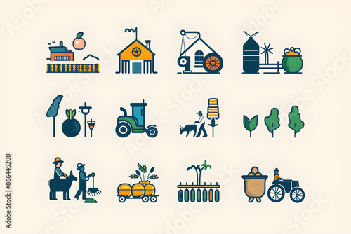 Meticulously Designed Collection of Agriculture Icons Depicting Various Aspects of Farming and Agronomy for Educational and Digital Use