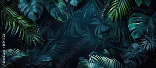 Dark Background with Tropical Palm Leaves