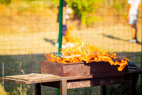fire in barbecue grill