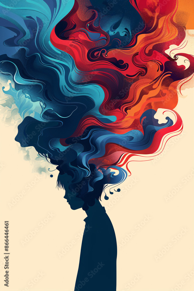 silhouette with vibrant flowing colors representing creative thoughts silhouette with vibrant flowing colors representing creative thoughts