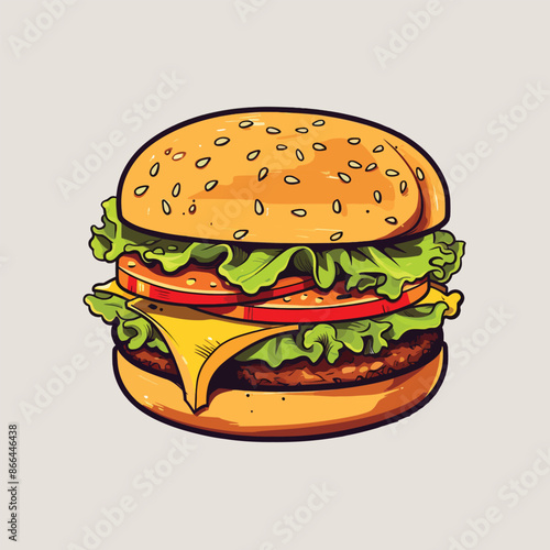 classic hamburger illustration simple flat color vector