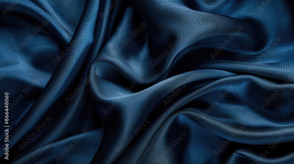 Fototapeta premium Navy blue silk texture and product display in studio photography