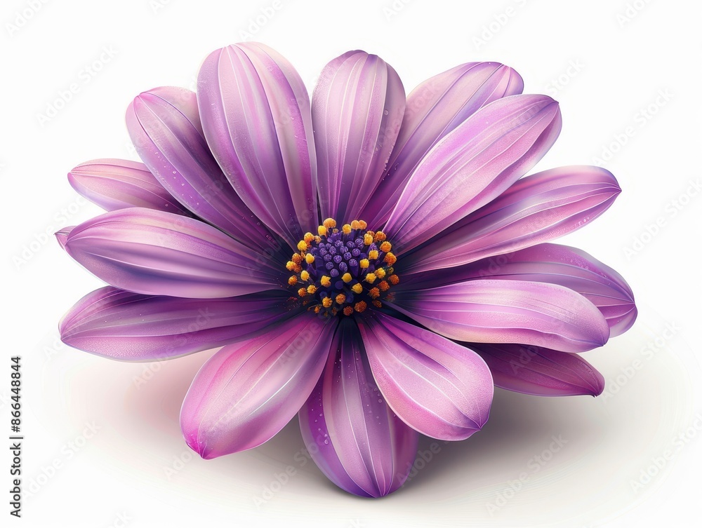 A single purple flower with a yellow center A single purple flower with a yellow center