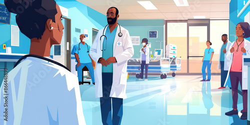 Healthcare Disparities: Images contrasting well-equipped hospitals in affluent areas with underfunded clinics in low-income neighborhoods, illustrating healthcare disparities