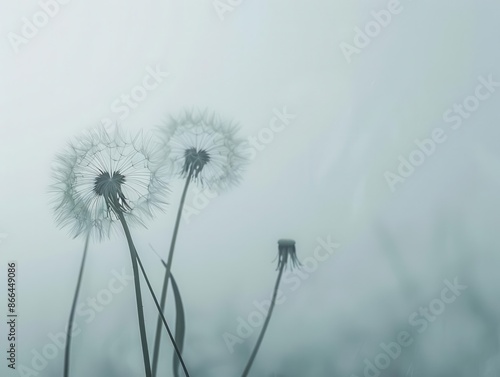 Wallpaper Mural ethereal dandelion seeds floating against a soft misty background delicate wisps carry messages of hope and renewal symbolizing the fragility and resilience of life gentle comforting imagery Torontodigital.ca