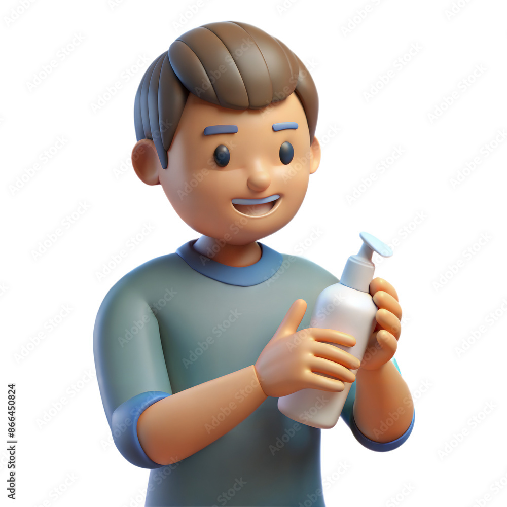 Person applying lotion to their skin with a happy expression on transparent background Person applying lotion to their skin with a happy expression on transparent background