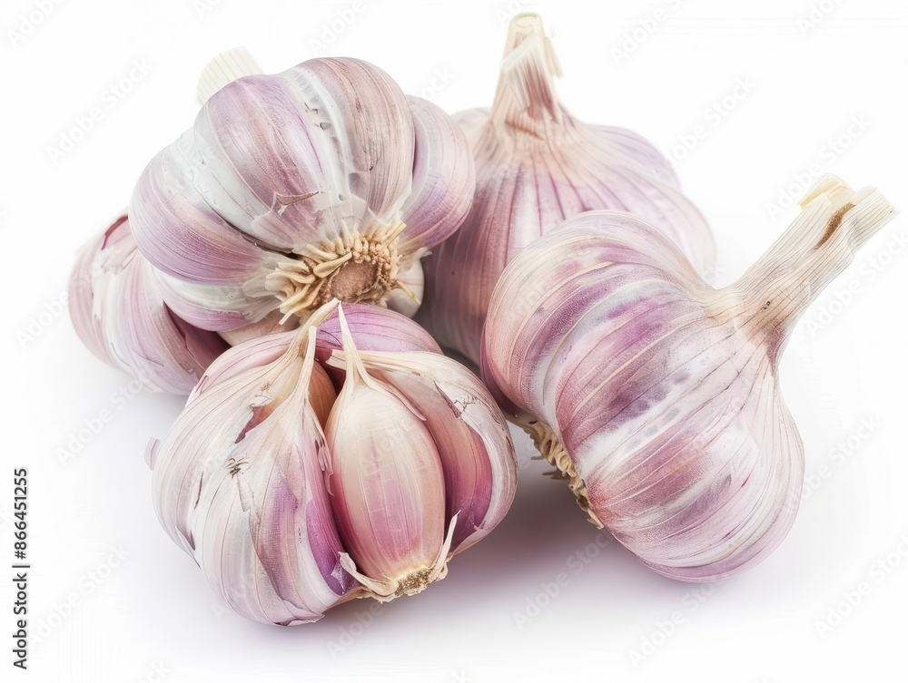 Obraz premium fresh garlic cloves isolated on white background closeup food photography