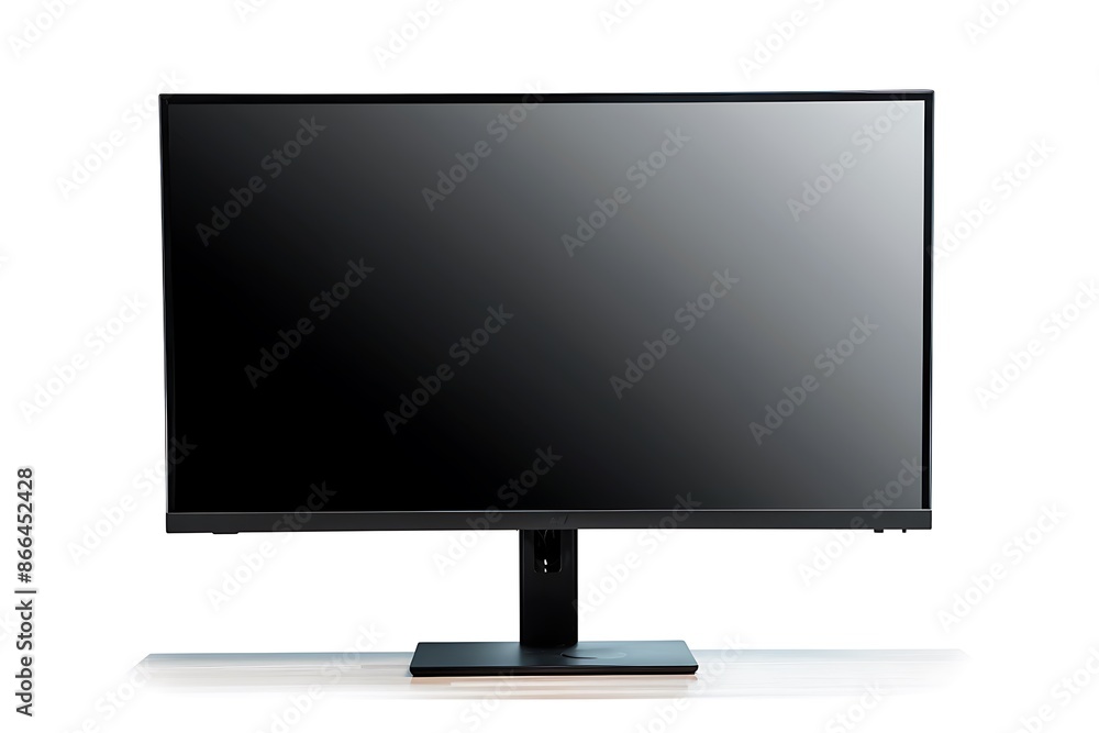 Top-tier gaming monitor showcased with a blank screen, grey background. Top-tier gaming monitor showcased with a blank screen, grey background.