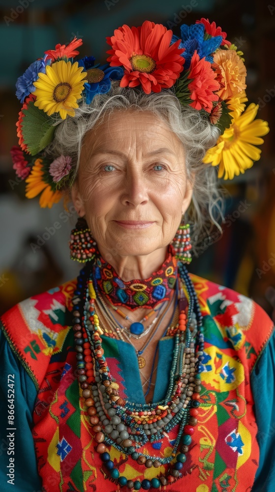 Middle-aged Polish woman with a colorful outfit Middle-aged Polish woman with a colorful outfit