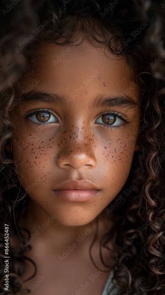 Close-up of a young Brazilian girl with curly hair Close-up of a young Brazilian girl with curly hair