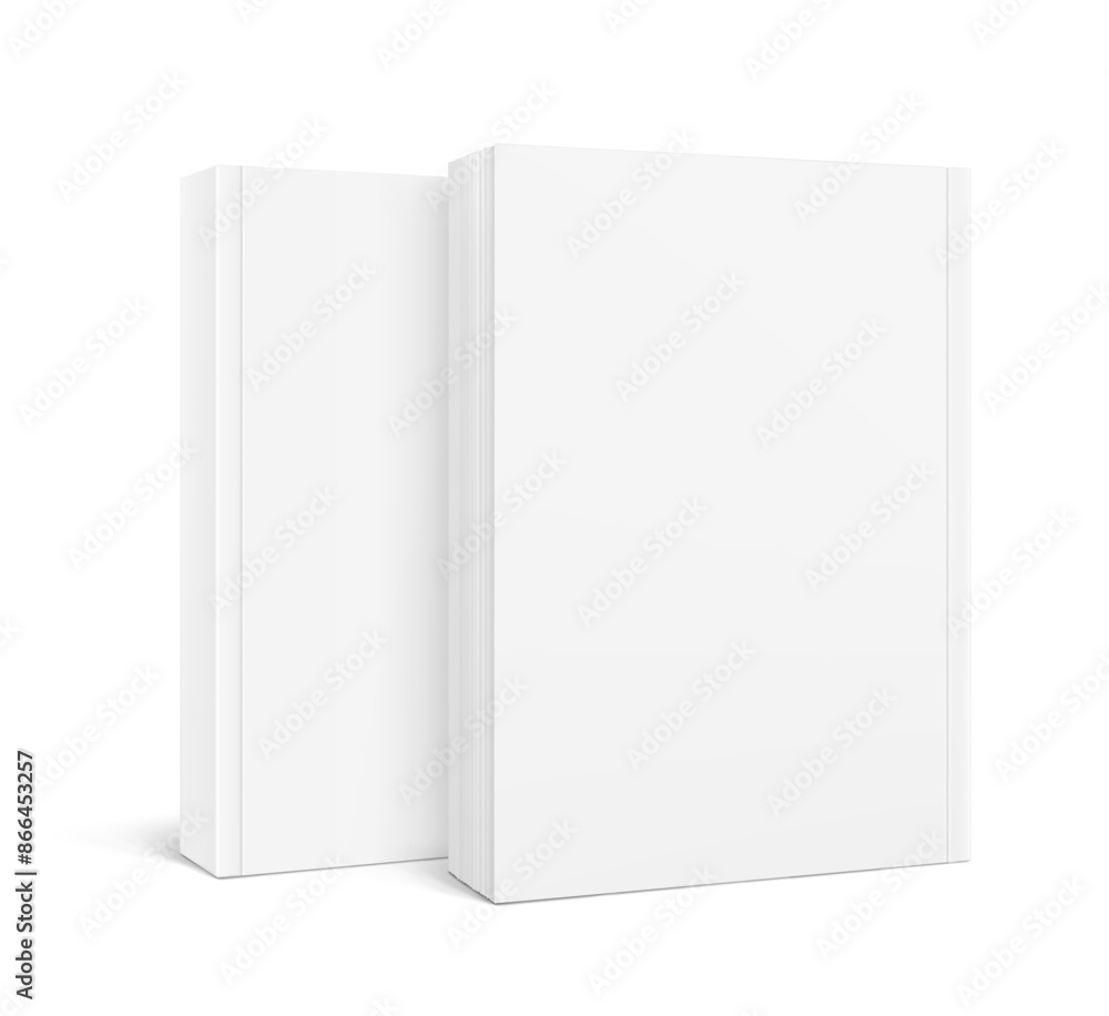 Blank softcover book mockups. Vector illustration isolated on white background. It can be used for promo, catalogs, brochures, magazines, etc. Ready for your design. EPS10. Blank softcover book mockups. Vector illustration isolated on white background. It can be used for promo, catalogs, brochures, magazines, etc. Ready for your design. EPS10.