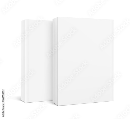 Blank softcover book mockups. Vector illustration isolated on white background. It can be used for promo, catalogs, brochures, magazines, etc. Ready for your design. EPS10.