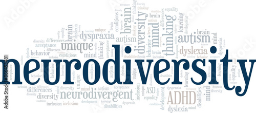 Neurodiversity word cloud conceptual design isolated on white background.